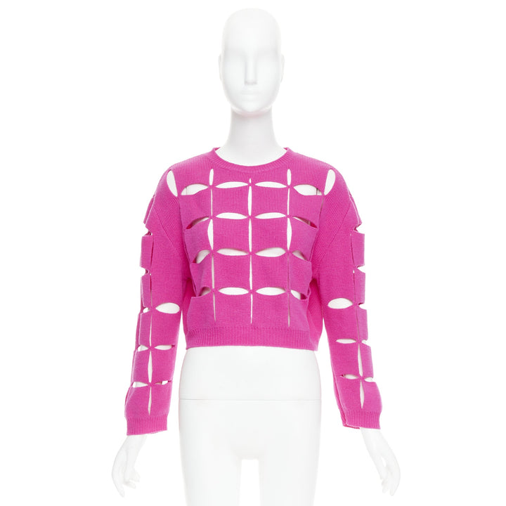 VALENTINO 2022 Pier Paolo Piccioli pink virgin wool cut out crop sweater S