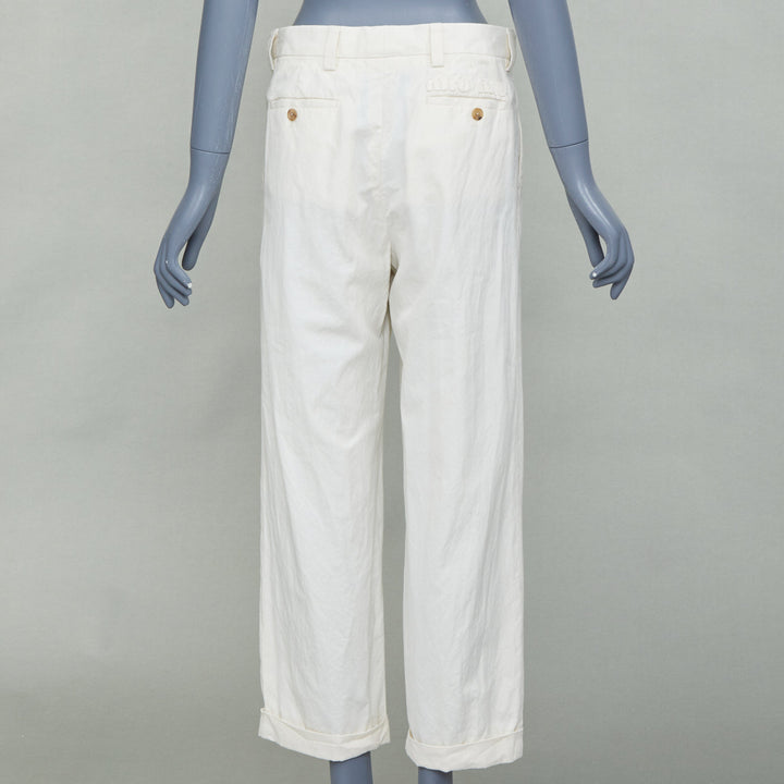 MIU MIU 2023 beige cotton back logo applique straight leg pants IT36 XXS