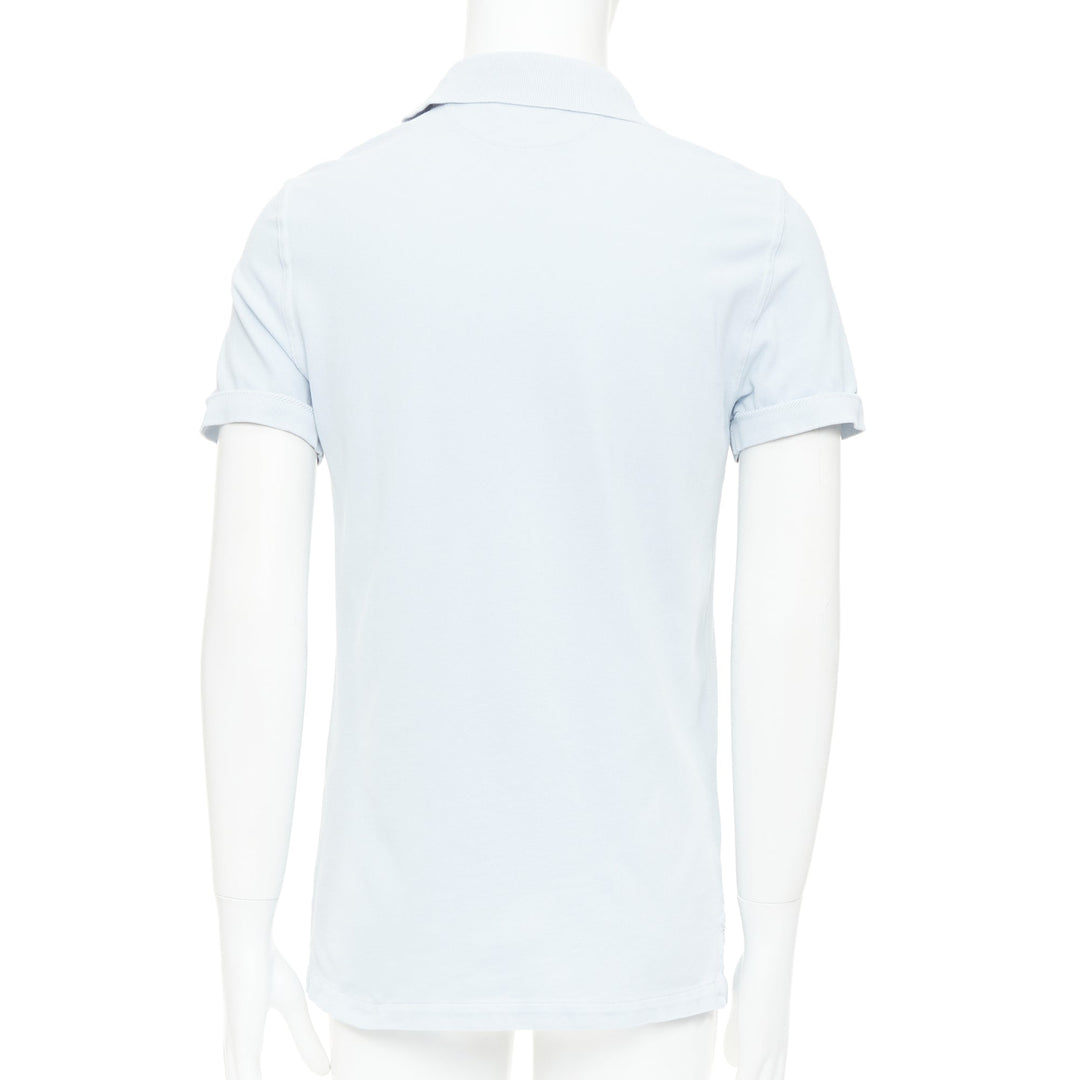 TOM FORD light blue cotton TF logo hem pique polo shirt IT48 M