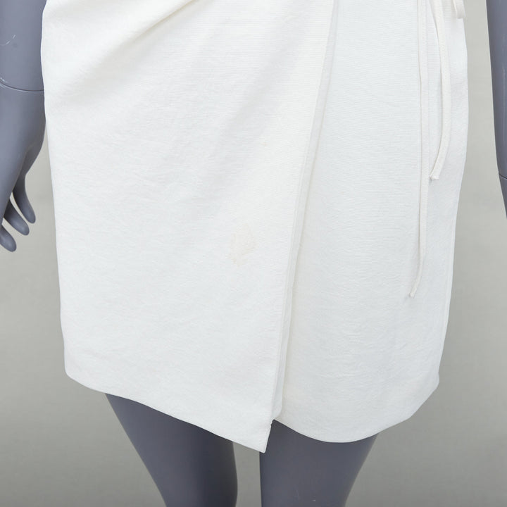 DION LEE white textured gold hardware ruched wrap dress UK6 XS