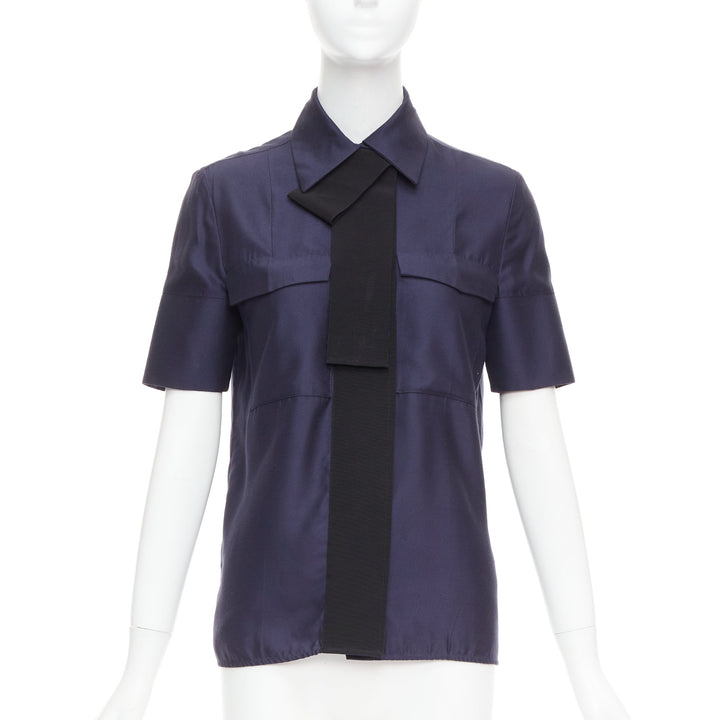 VVB VICTORIA BECKHAM navy black trimmed boxy utility shirt UK6 S