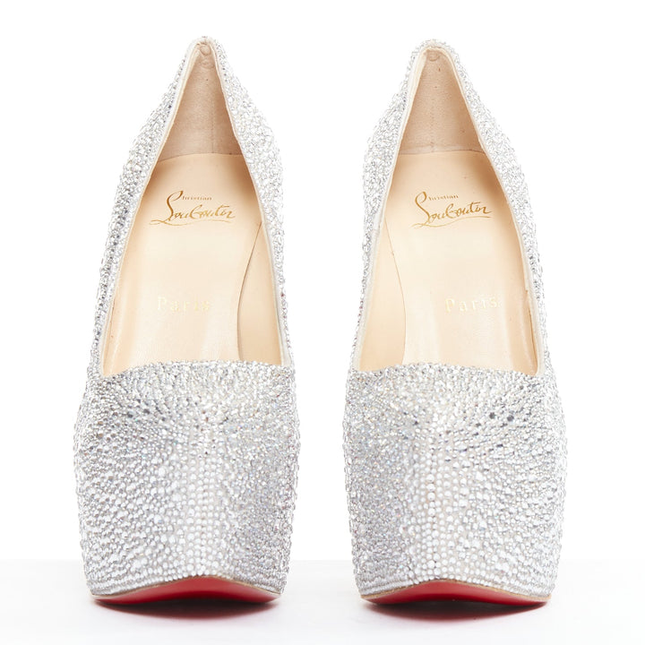 CHRISTIAN LOUBOUTIN Daffodile Strass 160 silver crystal platform pumps EU37.5