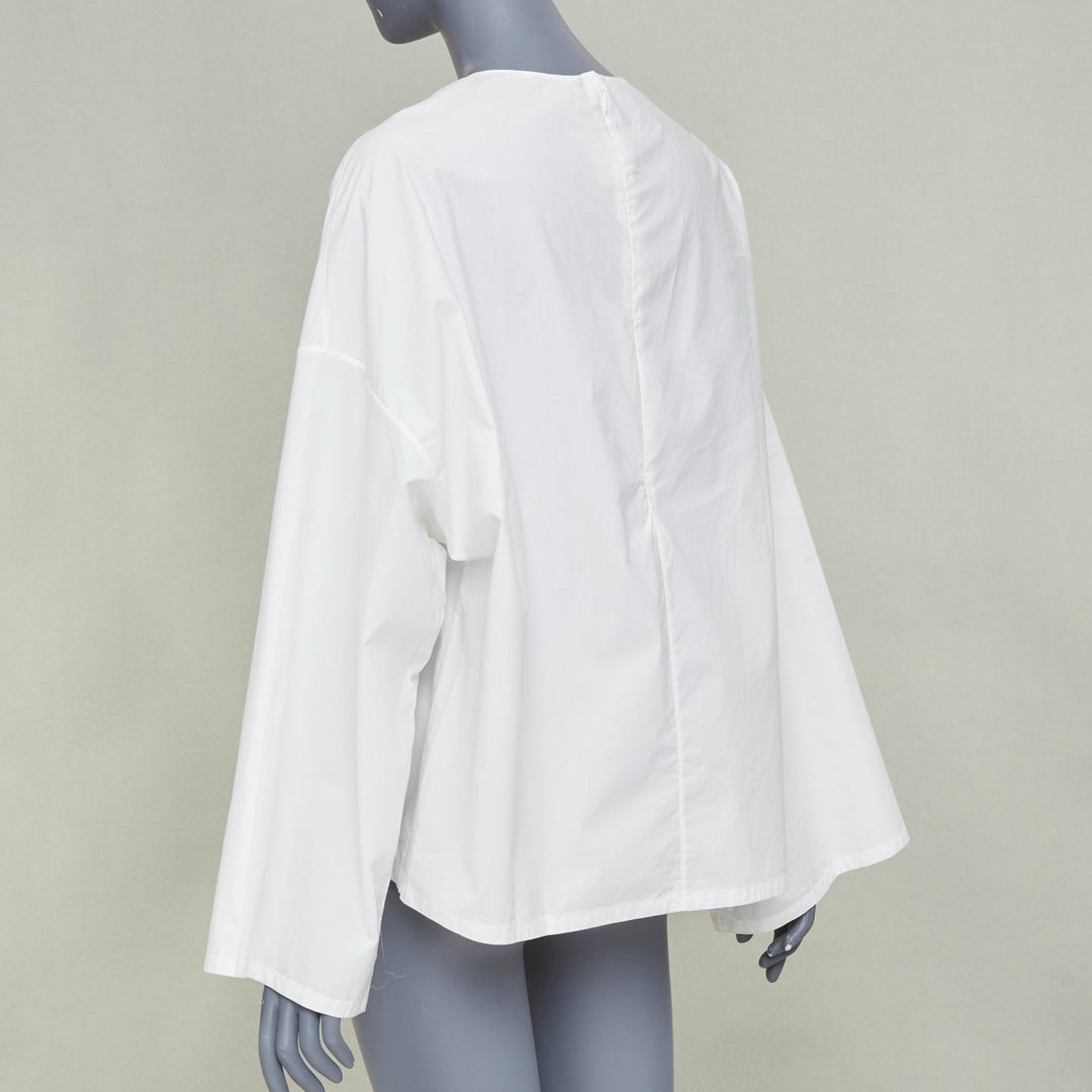 MARNI white cotton crew neck wide boxy bell sleeve blouse top IT40 S