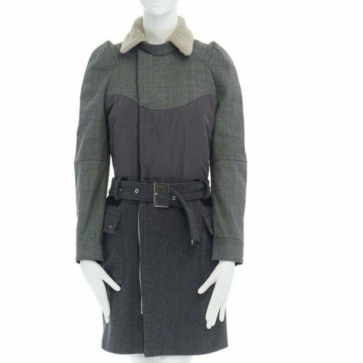 UNDERCOVER shearling collar padded cashmere wool hybrid belted coat JP1 S