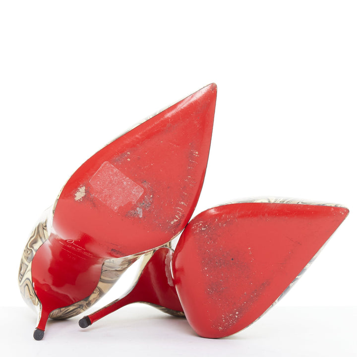CHRISTIAN LOUBOUTIN So Kate stone marble swirl print patent high heels  EU36