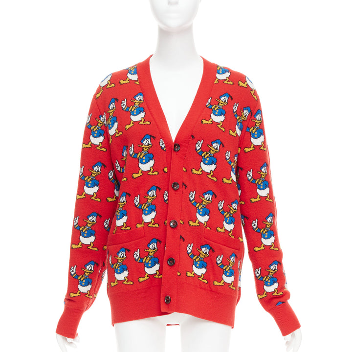 GUCCI Disney Donald Duck red wool blue intarsia button cardigan M