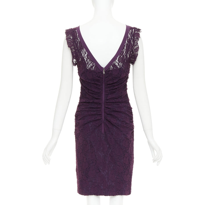 DOLCE GABBANA purple floral sheer lace overlay cocktail dress IT46 XL