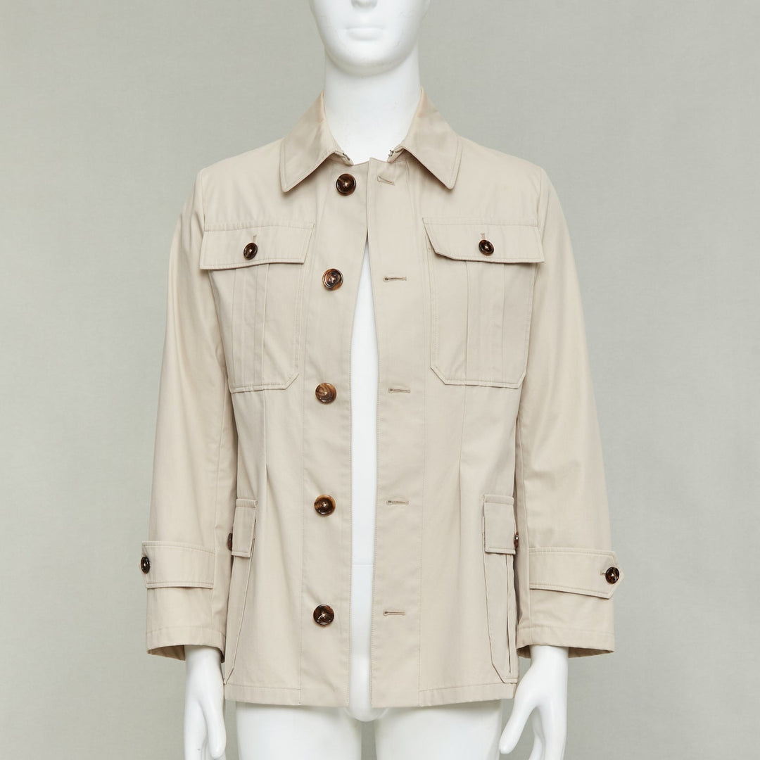 DOLCE GABBANA beige cotton brown horn buttons pockets field jacket IT44 XS