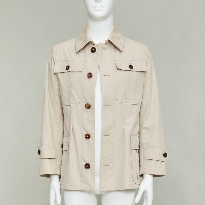 DOLCE GABBANA beige cotton brown horn buttons pockets field jacket IT44 XS