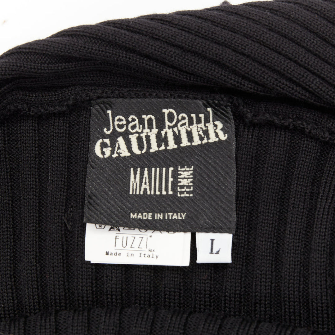 JEAN PAUL GAULTIER Vintage Maille Femme black wool cowl neck sweater L