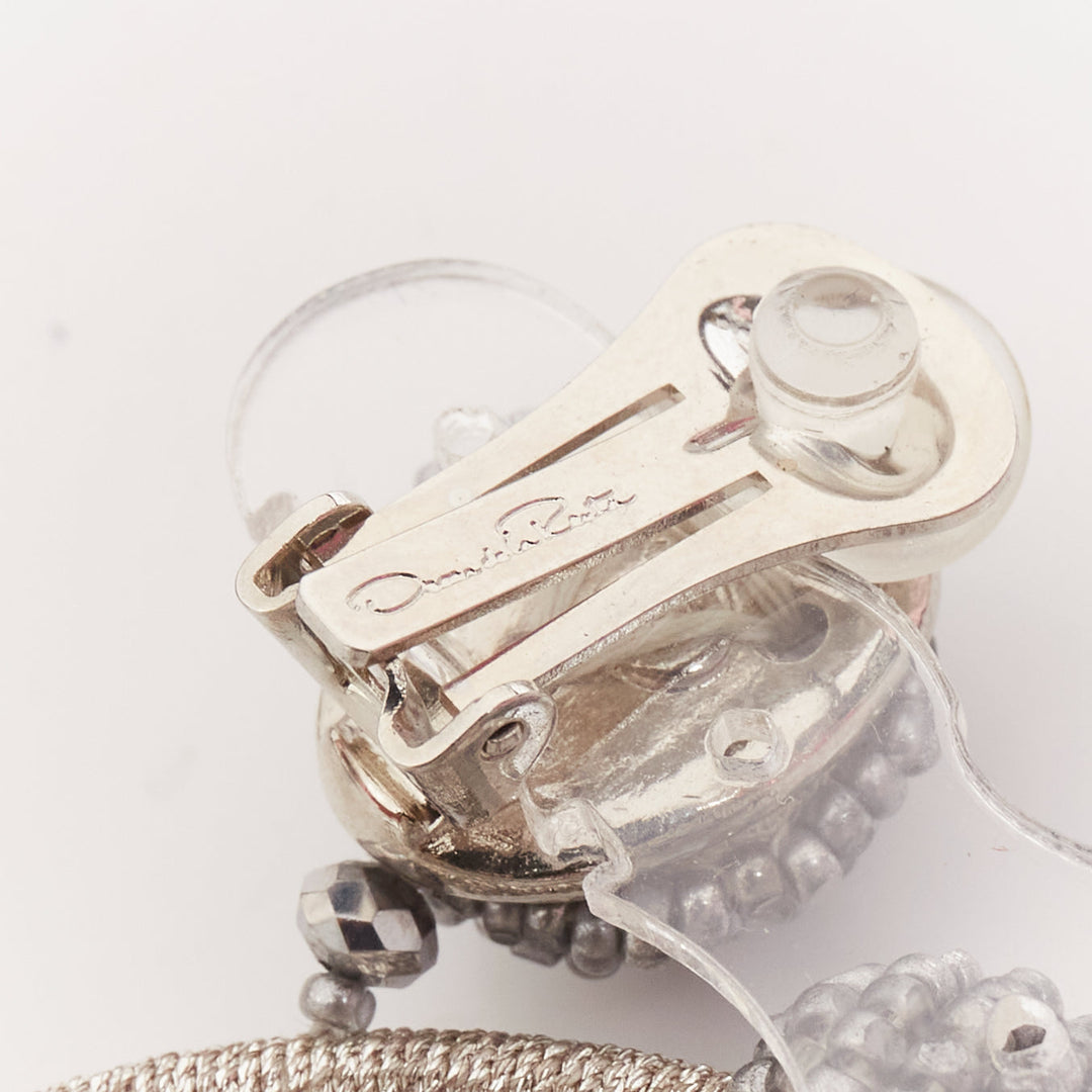 OSCAR DE LA RENTA silver beaded dual orbital hoop clip on earrings Pair