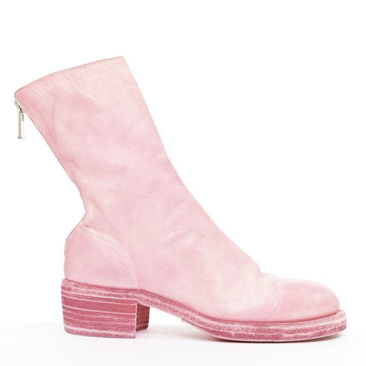 GUIDI Ink pink bubblegum distressed leather back zip block boots EU37