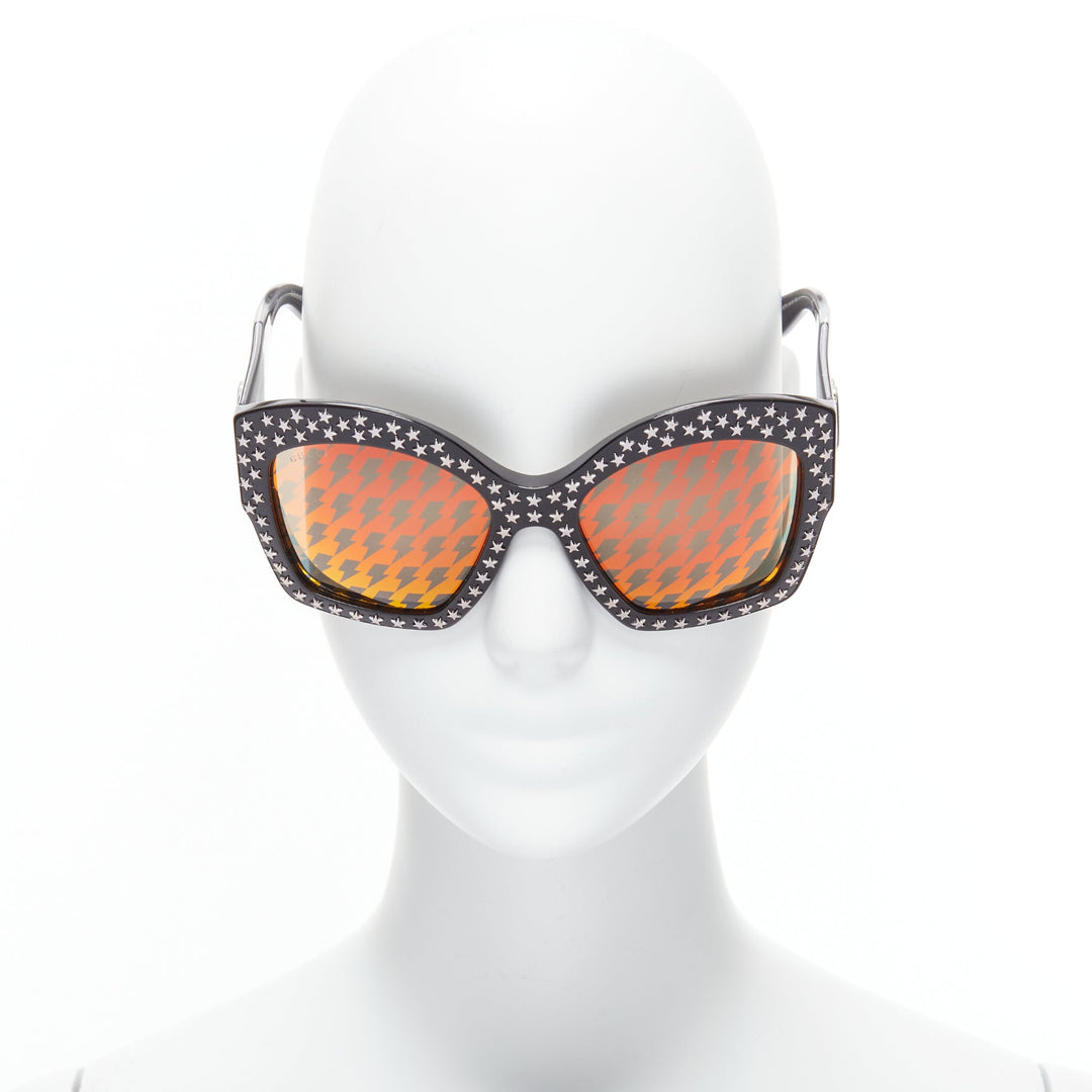 GUCCI GG3870S orange lightning lens square frame star stud sunglasses