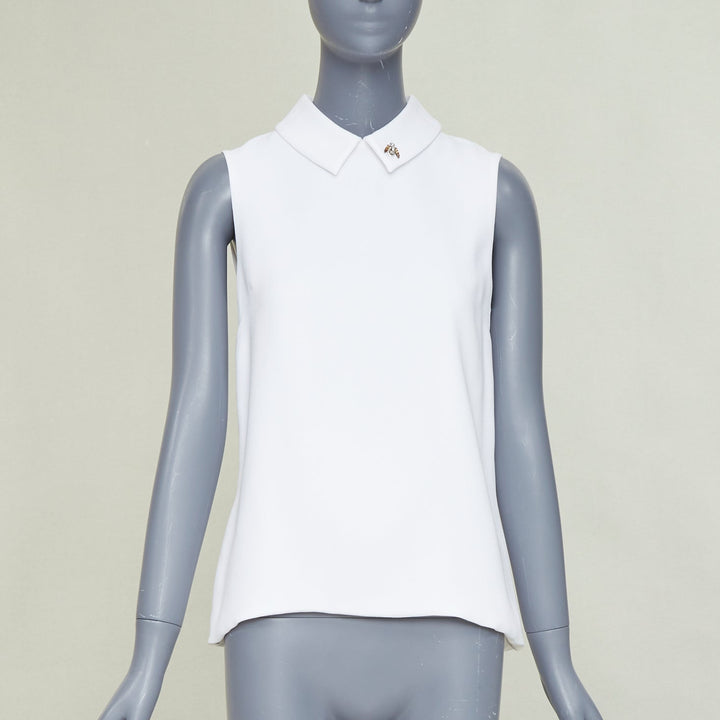 DIOR white crepe yellow crystal embroidered bee collar blouse FR38 M