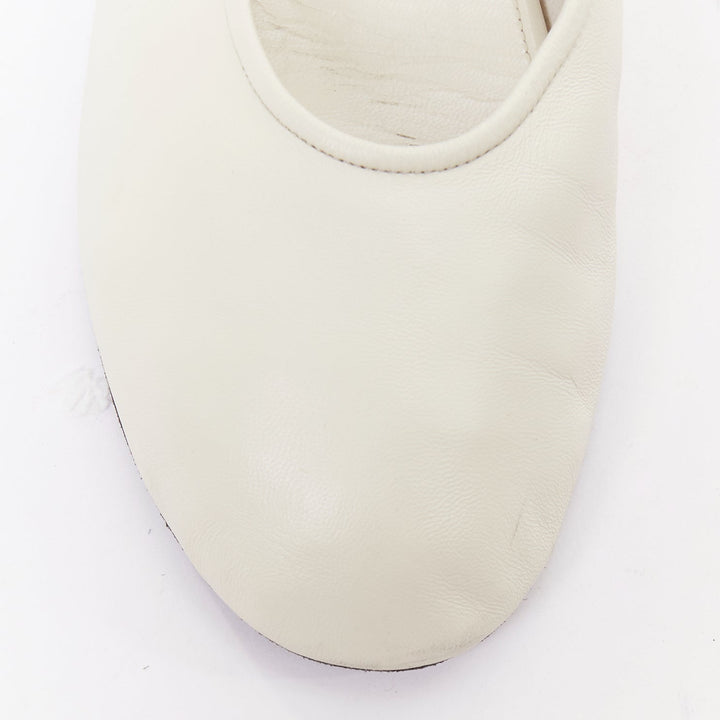 THE ROW off white nappa calfskin leather black elastic ballerina flats EU37