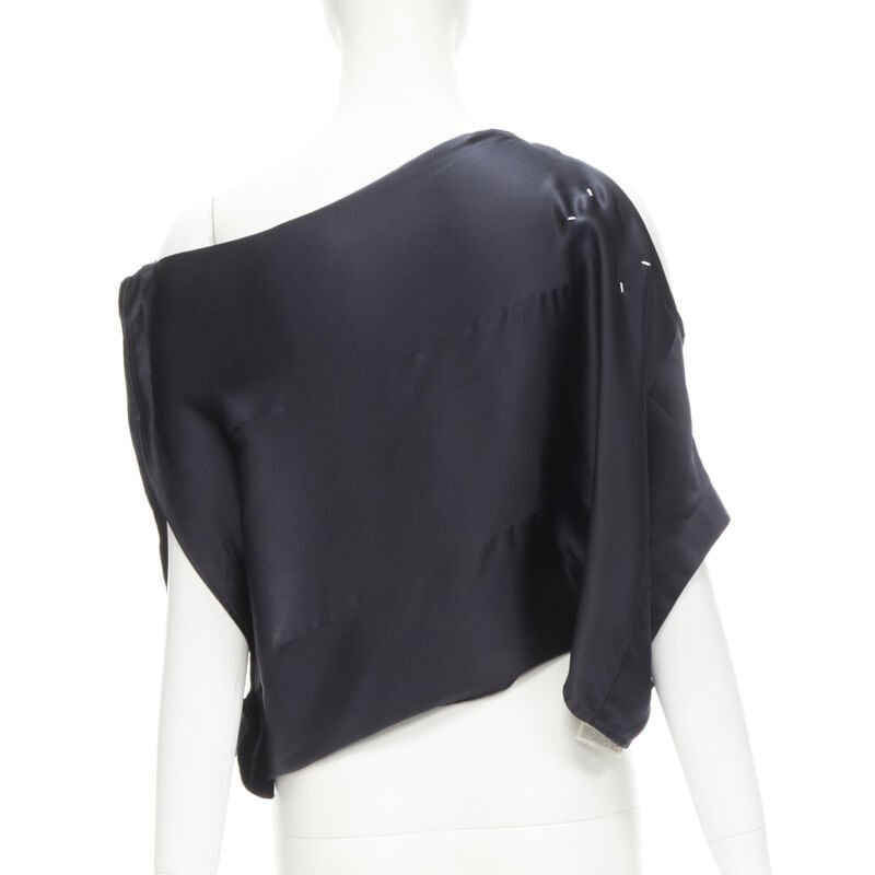 MAISON MARGIELA 2005 Vintage 100% silk black sideways off shoulder top IT42 M