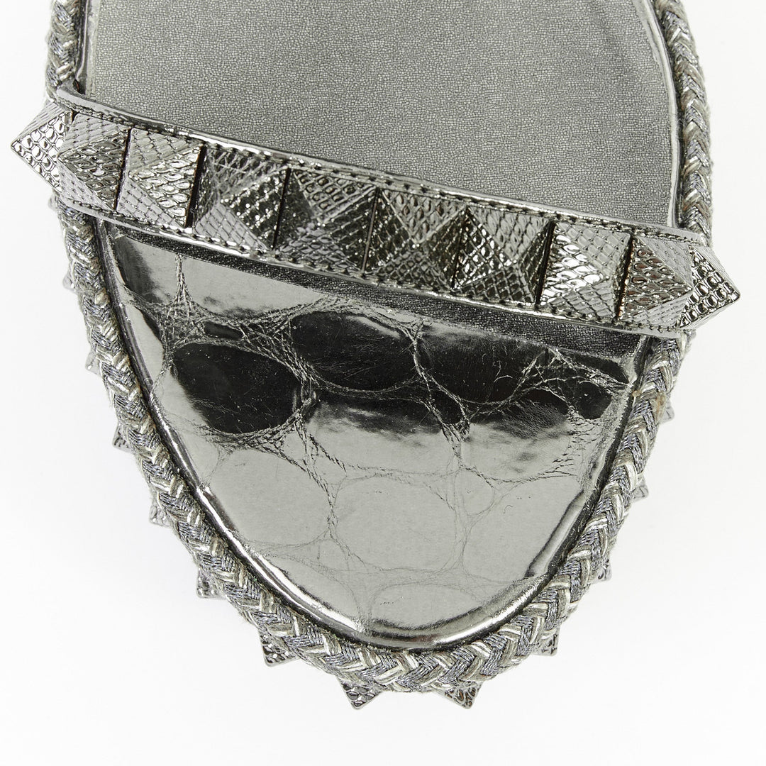 CHRISTIAN LOUBOUTIN Pyraclou 60 Anthracite silver studded espadrille sandal EU37