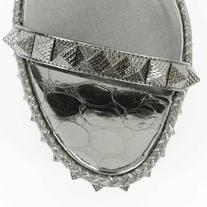 CHRISTIAN LOUBOUTIN Pyraclou 60 Anthracite silver studded espadrille sandal EU38