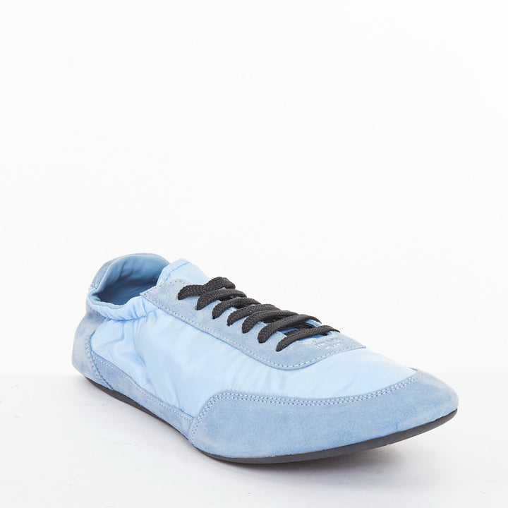 PRADA Collapse ReNylon light blue suede elasticized lowtop sneakers EU41 US8