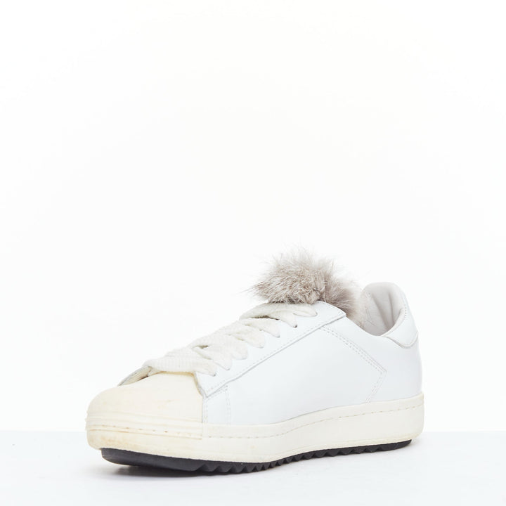 MONCLER Angeline brown fur trim white leather chunky sneakers EU37