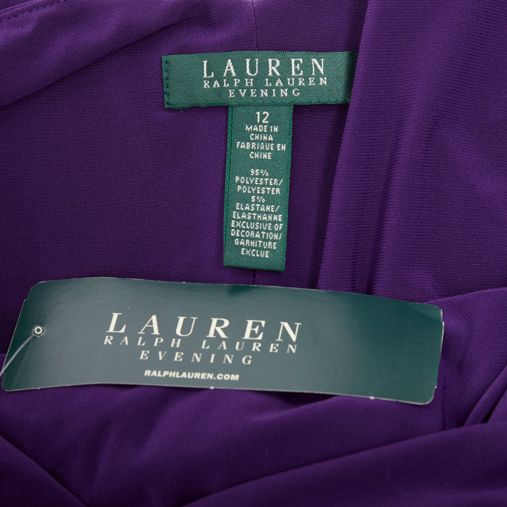 LAUREN RALPH LAUREN purple jersey silver buckle grecian evening gown US12 XXL