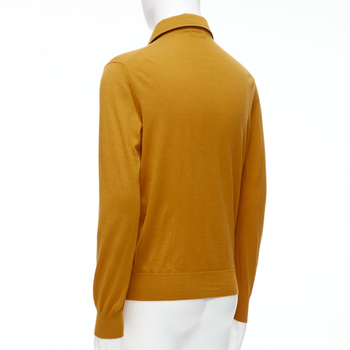 ERMENEGILDO ZEGNA wool cashmere mustard yellow knit polo sweater IT50 L