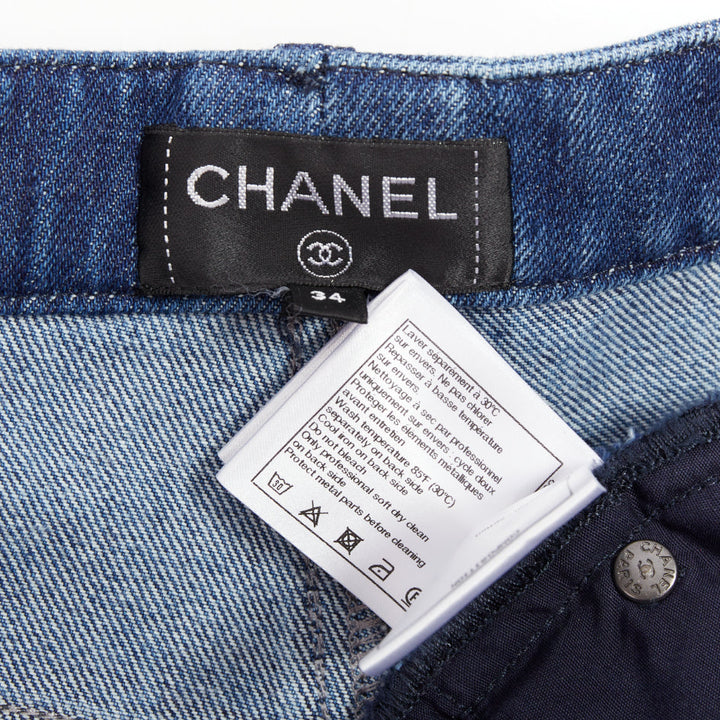 CHANEL blue CC logo woven trompe loeil denim high-rise shorts FR34 XS