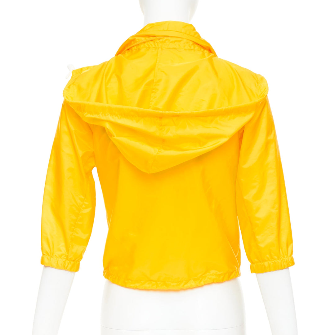 PRADA 2021 Re-nylon citron yellow white logo cropped jacket windbreaker IT38 XS