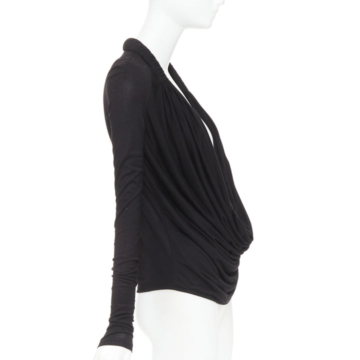 GIVENCHY black draped plunge cowl neck twist rope long sleeves top