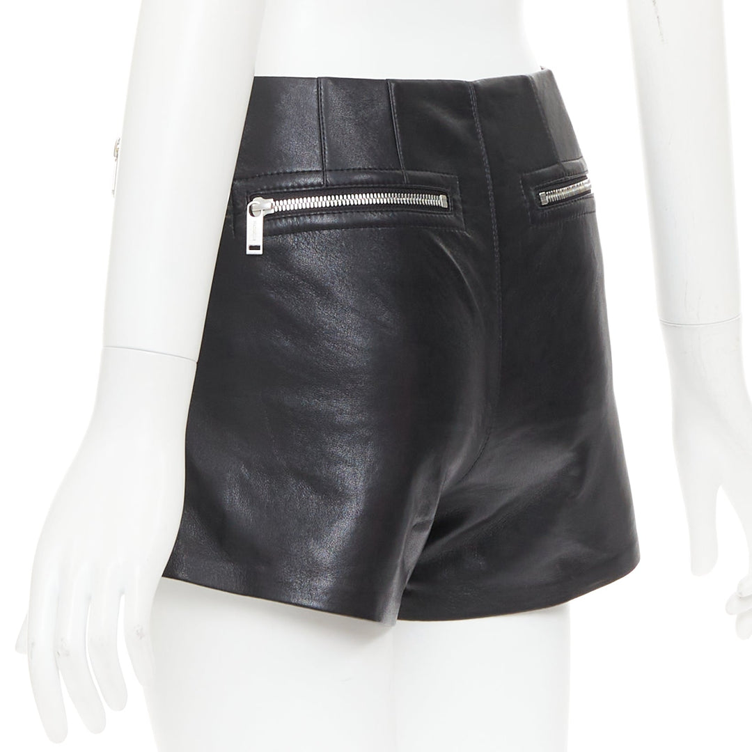 NANUSHKA black faux leather diagonal zip short mini biker shorts XXS