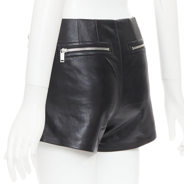 NANUSHKA black faux leather diagonal zip short mini biker shorts XXS