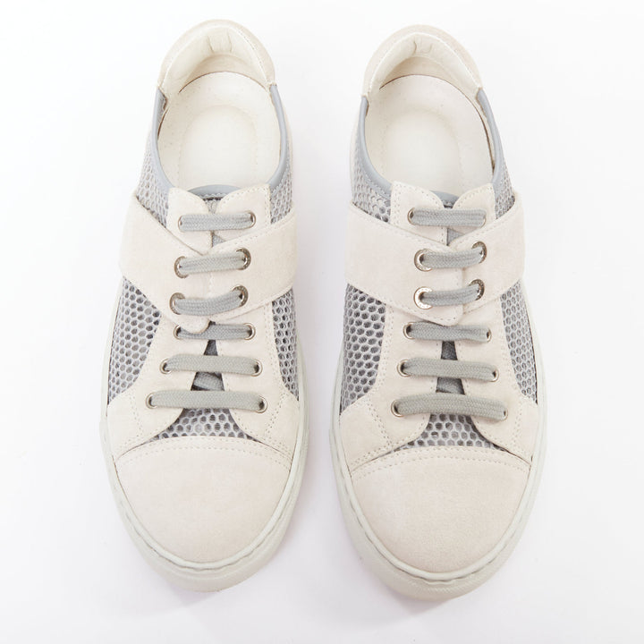 CHANEL 2015 grey mesh CC logo cream suede panelled sneakers EU36.5