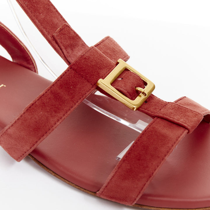 CHRISTIAN DIOR 2018 Double D dusty rose suede cage gladiator flat sandals EU37