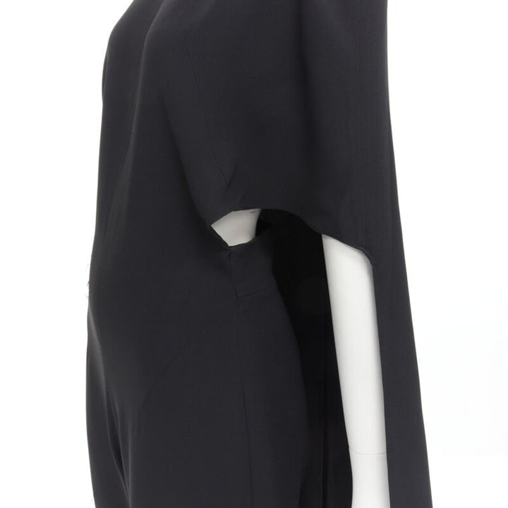 ESTABAN CORTEZAR black open back asymmetric cape jumpsuit FR38 S