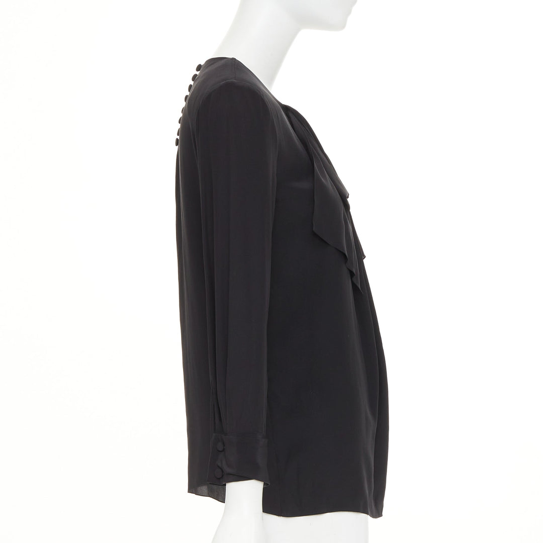 SAINT LAURENT 2012 pussy bow ribbon collar padded shoulder silk blouse FR36 S