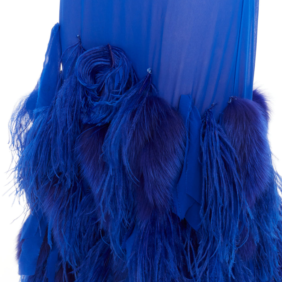 rare ALEXANDRE VAUTHIER COUTURE 2022 Runway Lemarie blue feather fur sheer dress