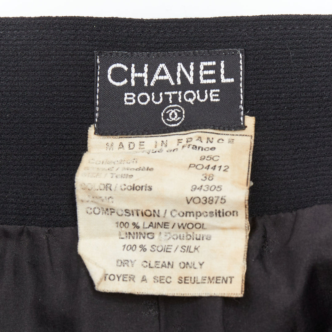 CHANEL 95C black  wool silk lined gold CC logo buttons skirt FR38 M