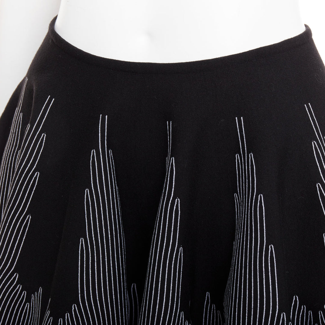 ALAIA black white wool blend topstitch flared high waist skater skirt FR38 M