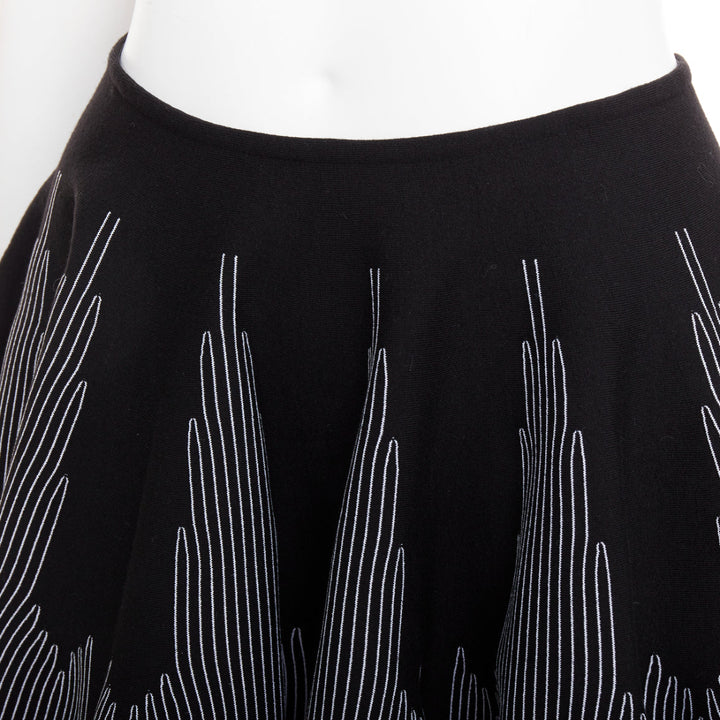 ALAIA black white wool blend topstitch flared high waist skater skirt FR38 M
