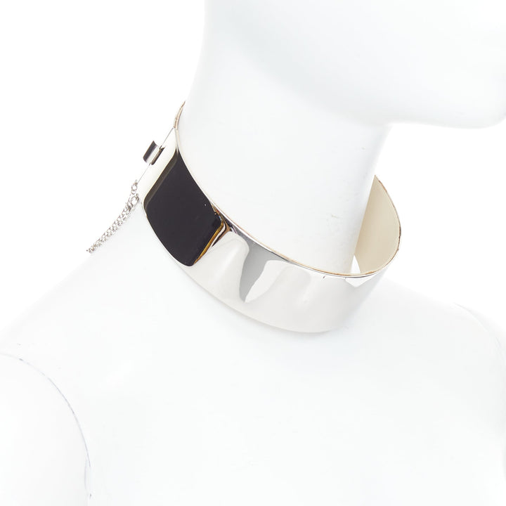 rare OLD CELINE 2011 Phoebe Philo silver metal leather minimal choker necklace