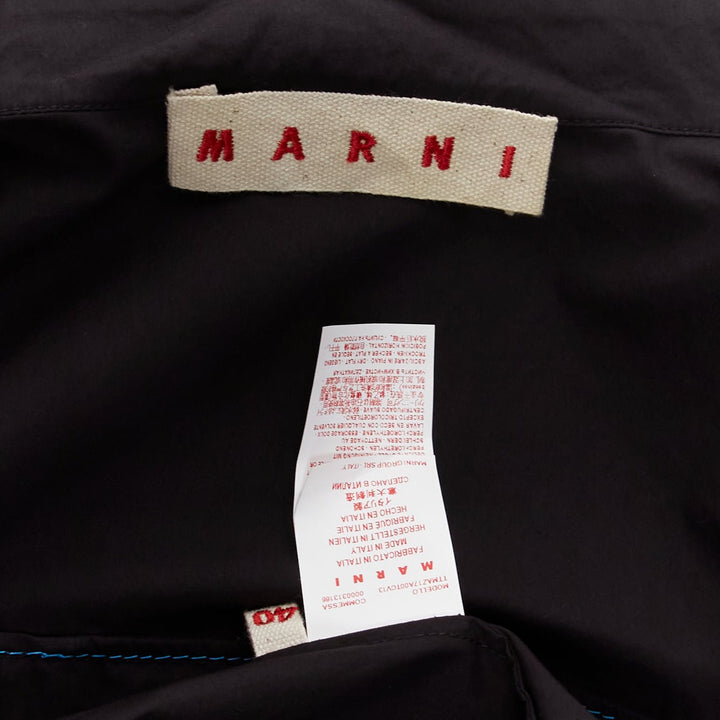 MARNI black blue topstitched round shoulder 3D cut boxy shirt IT40 S