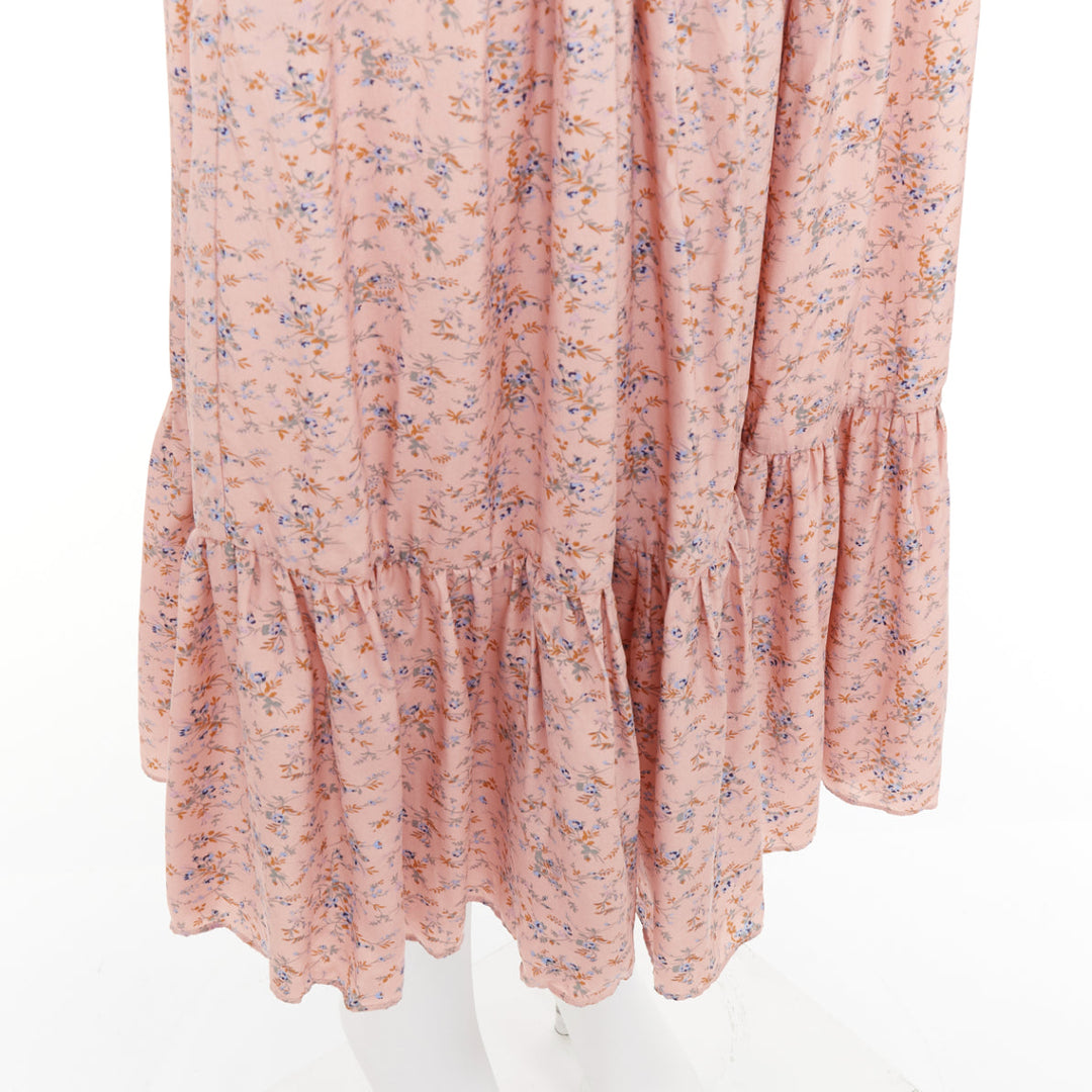 CELINE 100% silk pink blue prairie floral print midi skirt FR38 M