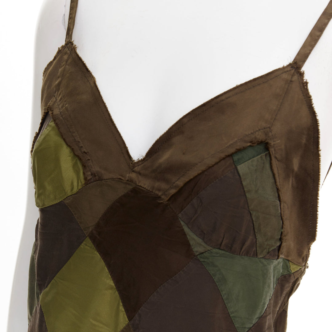 COMME DES GARCONS TRICOT 2003 green camo grid patchwork camisole tank top S