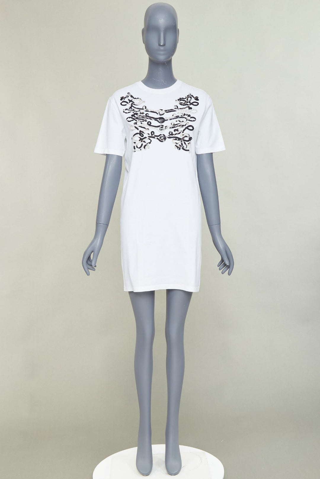 HERMES Mors et Gourmettes Equstrian silk applique cotton tshirt dress FR36 S