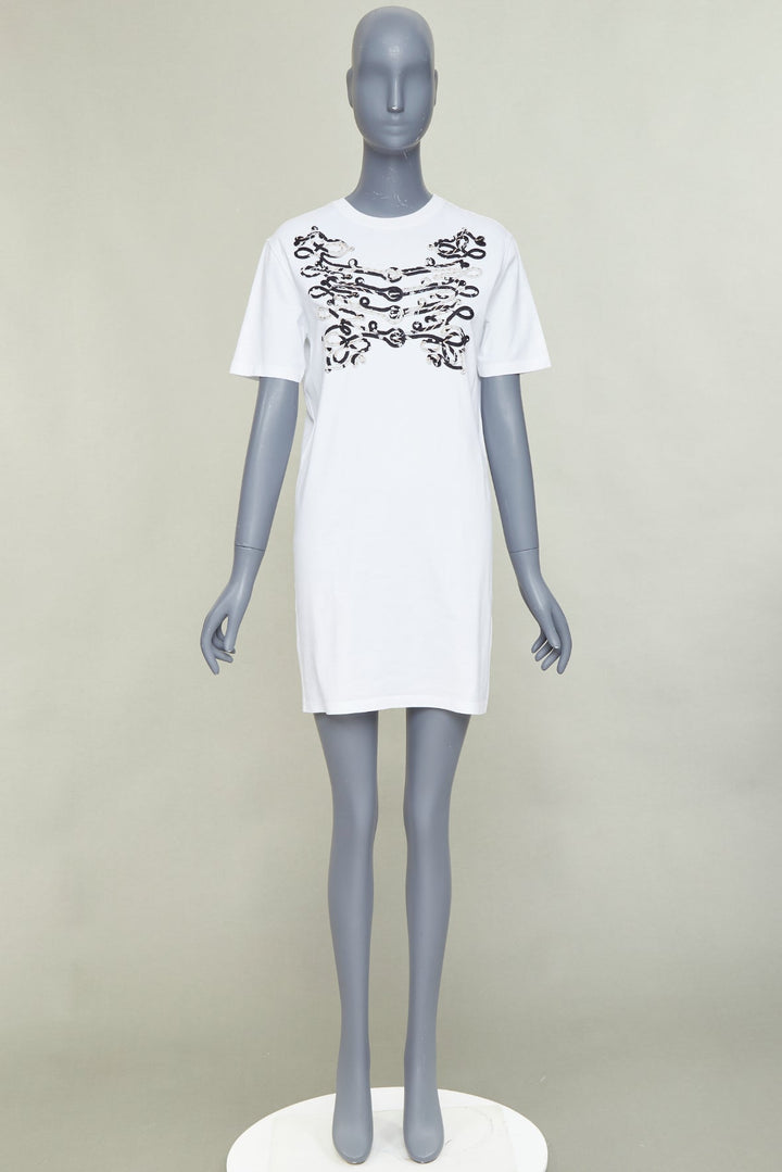 HERMES Mors et Gourmettes Equstrian silk applique cotton tshirt dress FR36 S