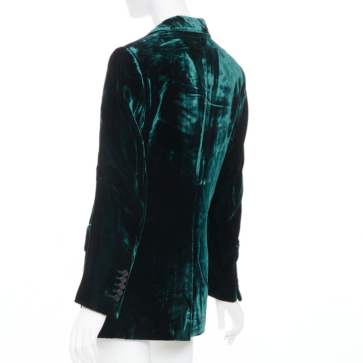 TOM FORD peak lapel 2 button textured emerald green velvet blazer jacket FR36 S