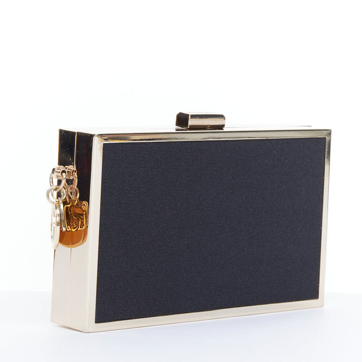 GIORGIO ARMANI 2020 Parfums black canvas gold frame minaudiere box clutch