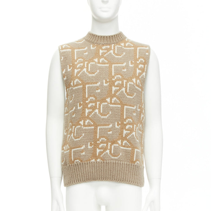 Male mannequin wearing Dior by Kim Jones 2022 Travis Scott Beige Cashmere Men Sweater in Size  XXS | Available at JHROP