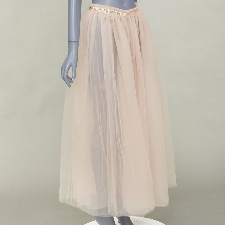 VALENTINO Blush Pink Pleated Layered Mesh Tulle black embroidered skirt IT40 S
