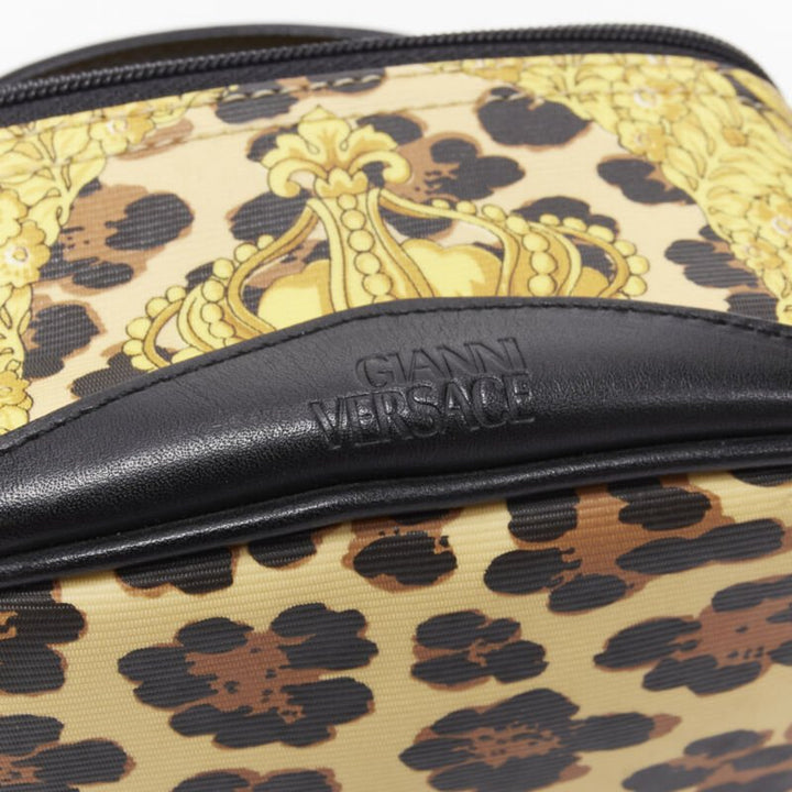 GIANNI VERSACE gold barocco baroque leopard print leather top handle micro bag